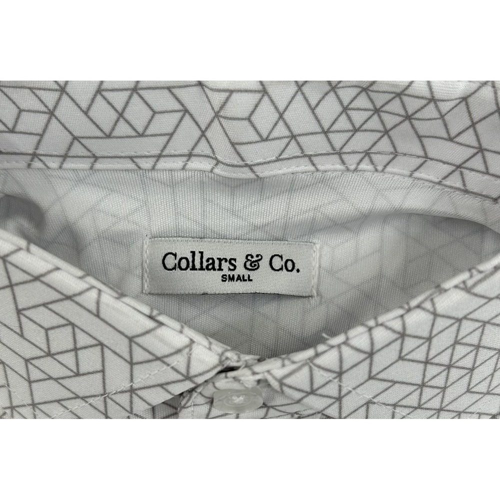 New Collars and Co Mens Original Dress Collar SS Polo Shirt Small White/Gray Geo - Picture 4 of 8